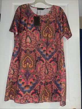 Pink Clove Multicolor Paisley Midi Dress - Pink, Orange, Purple